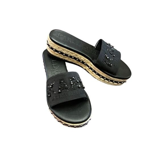 Karl Lagerfeld Shoes - Karl Lagerfeld NWT Kamara Pearl Embellished Slip on Rope platform Size 7